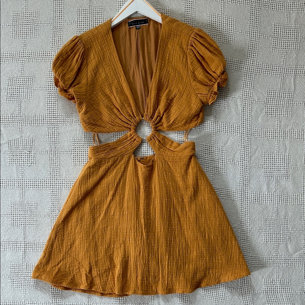 Blue Blush Mustard Cut-Out Mini Dress